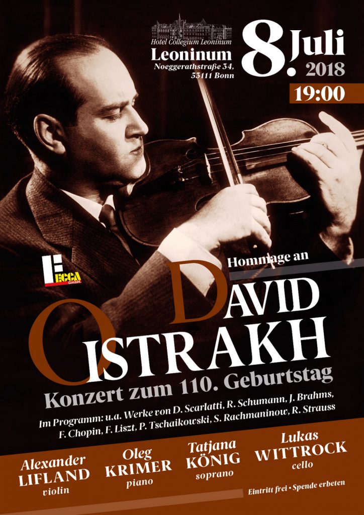 Diese Jahr feiern wir das Jubiläumsjahr von einem der größten Musiker, David Oistrach.